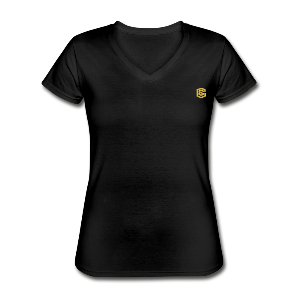 Women's V-Neck T-Shirt WITH GOLD LOGO - black