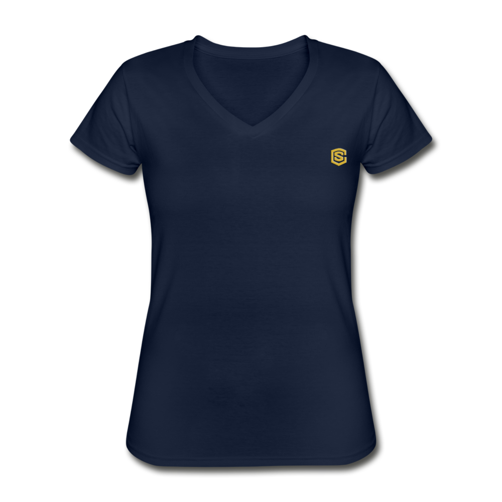 Women's V-Neck T-Shirt WITH GOLD LOGO - navy