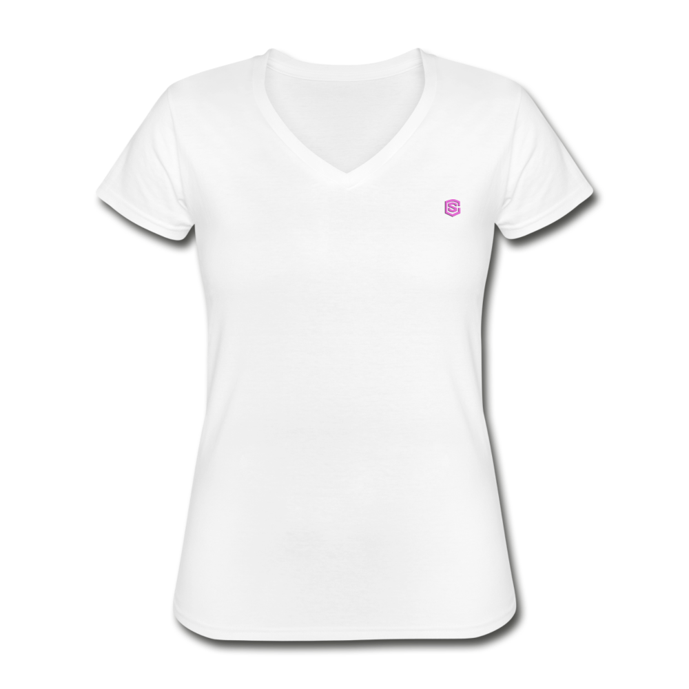 Women's V-Neck T-Shirt WITH PINK LOGO - white