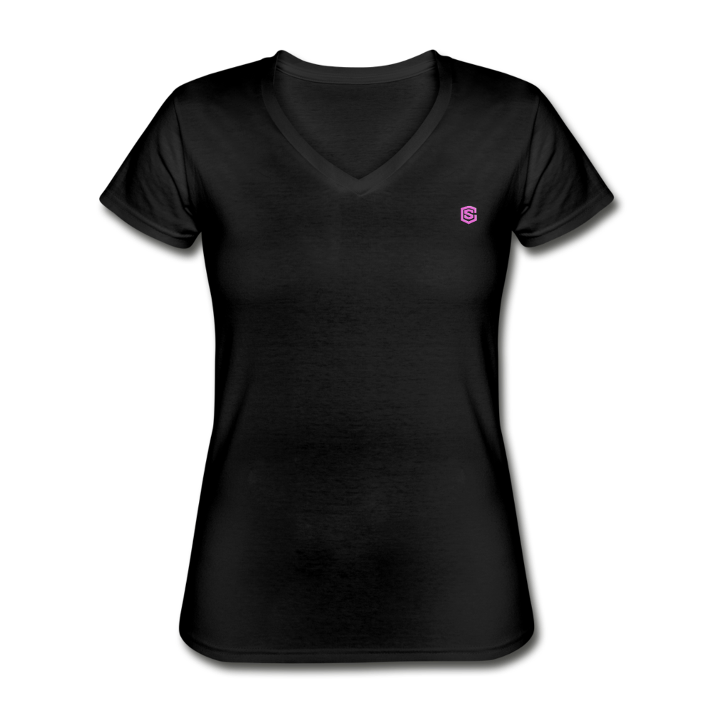 Women's V-Neck T-Shirt WITH PINK LOGO - black