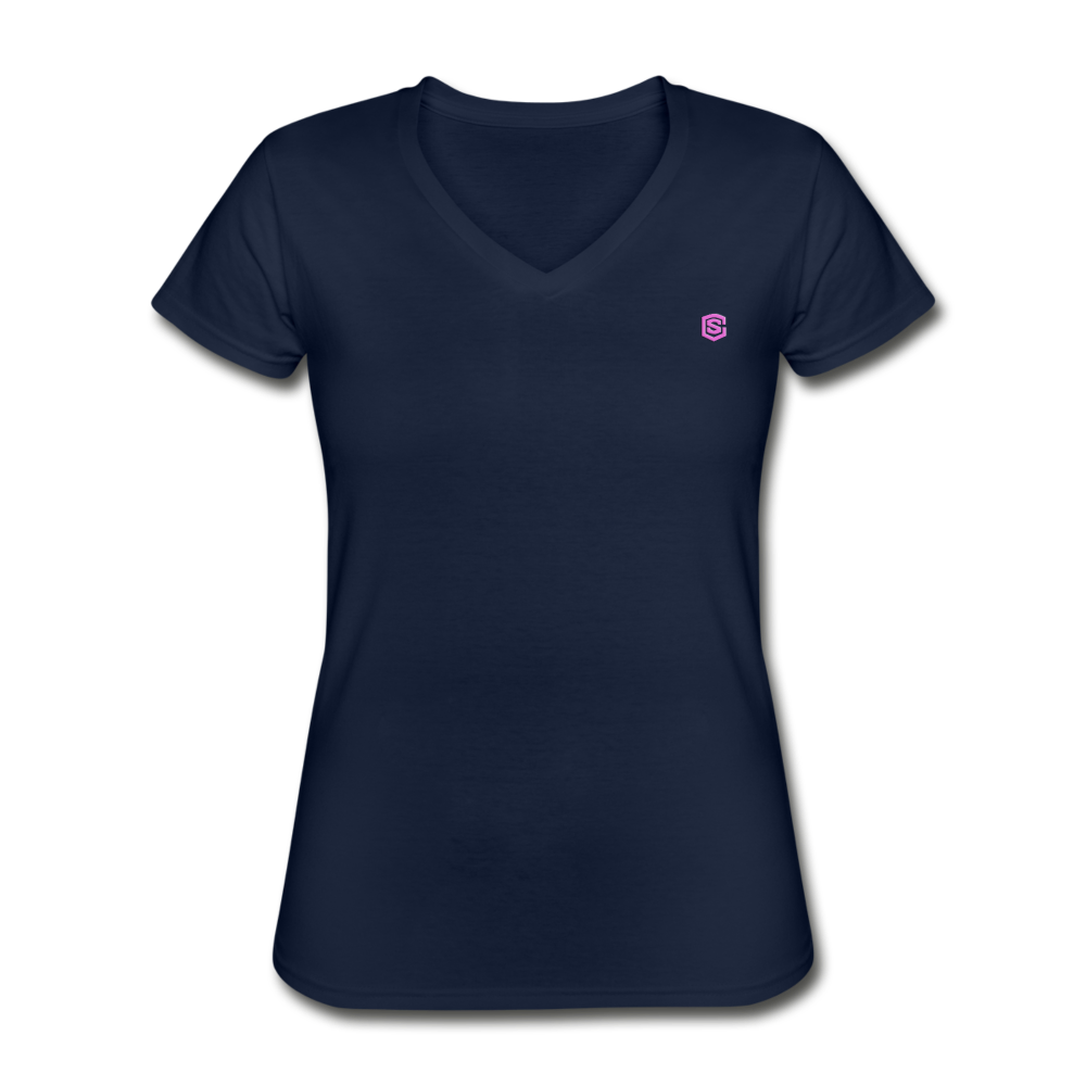 Women's V-Neck T-Shirt WITH PINK LOGO - navy