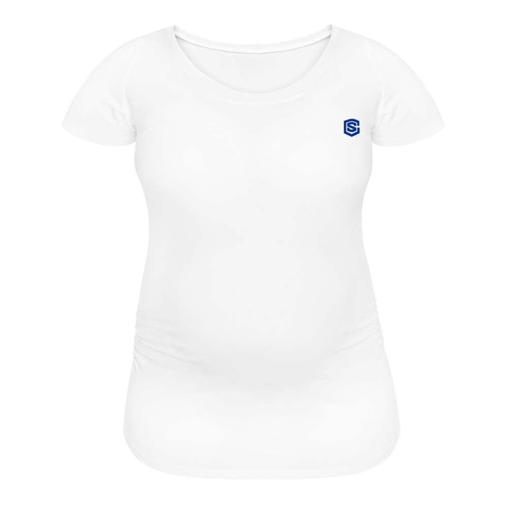 Women’s Maternity T-Shirt WITH BLUE LOGO - white