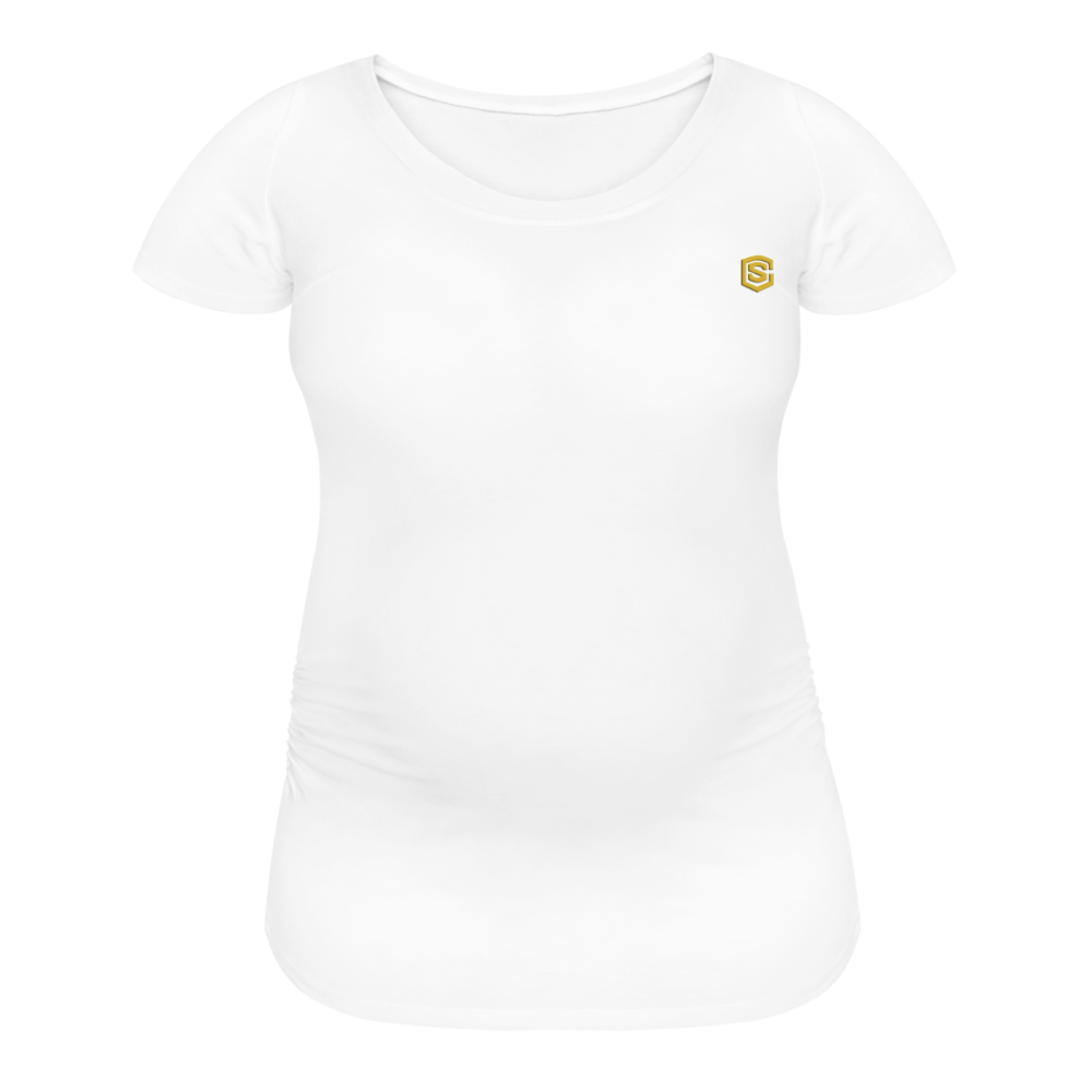 Women’s Maternity T-Shirt  WITH  GOLD LOGO - white