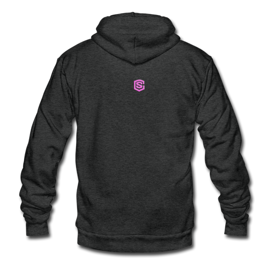 Unisex Fleece Zip Hoodie  WITH PINK  LOGO - charcoal gray