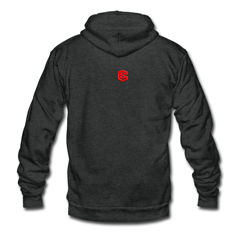 Unisex Fleece Zip Hoodie  WITH RED  LOGO - charcoal gray