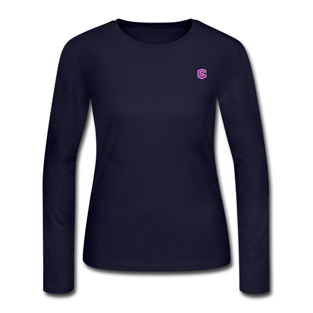 Women's Long Sleeve Jersey T-Shirt  WITH  PINK  LOGO - navy