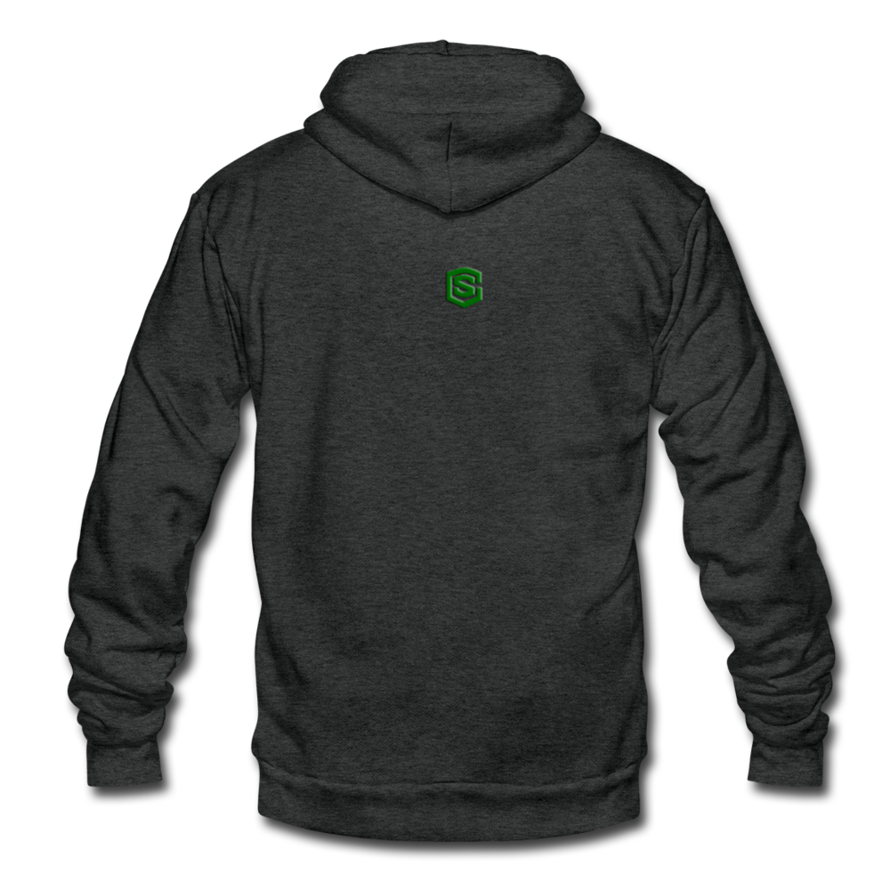 Unisex Fleece Zip Hoodie  WITH  GREEN LOGO - charcoal gray