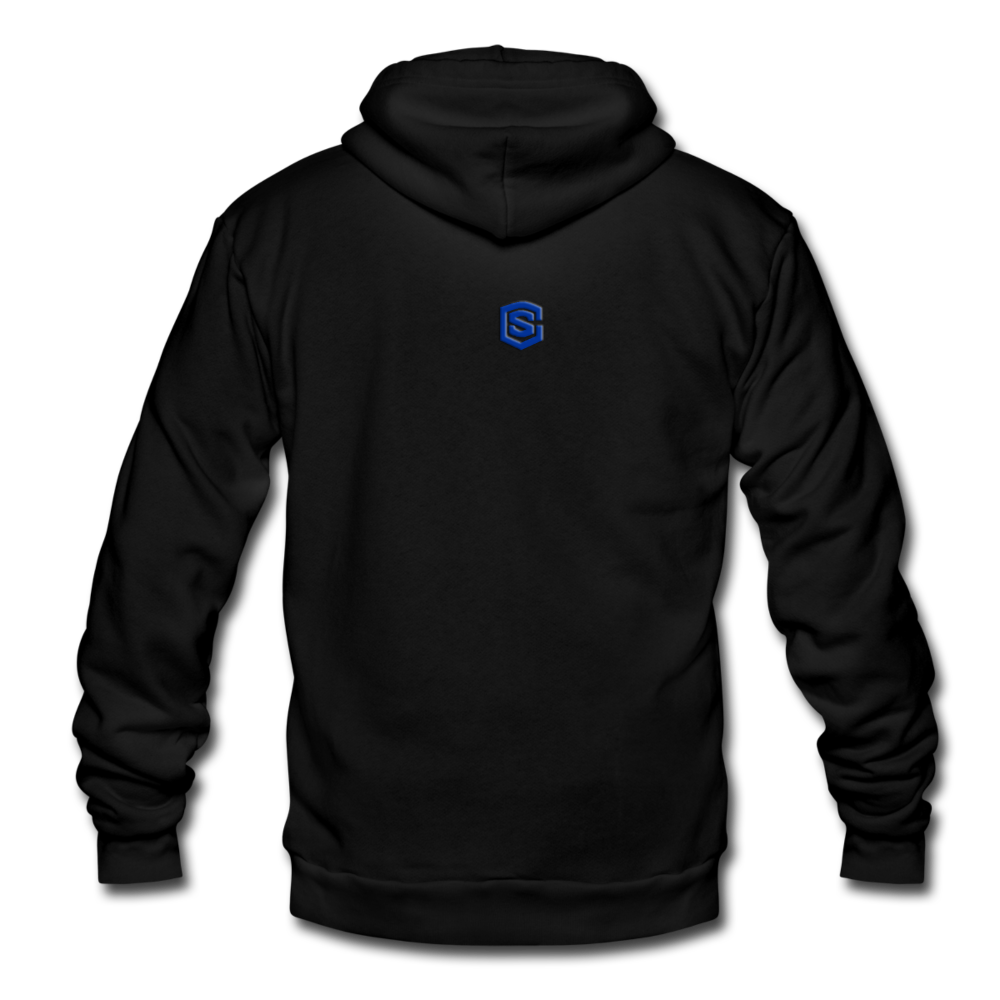 Unisex Fleece Zip Hoodie  WITH  BLUE LOGO - black