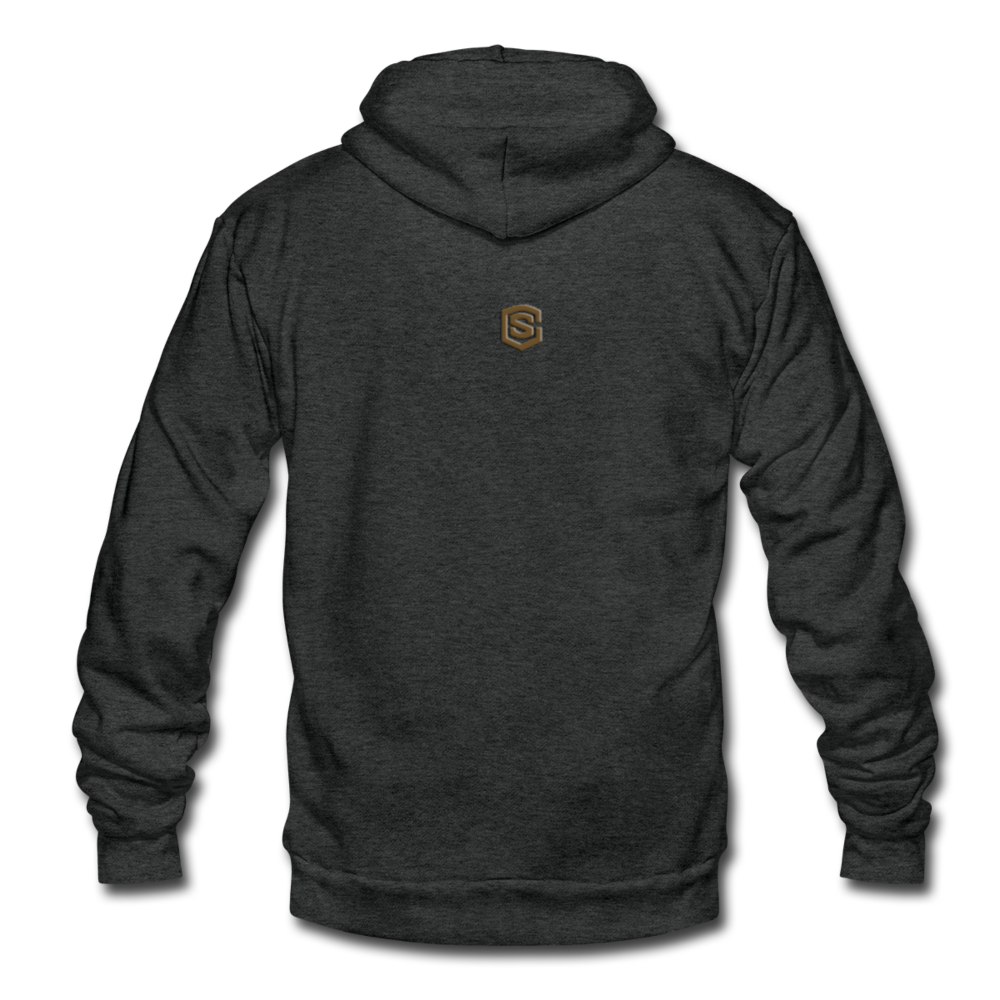 Unisex Fleece Zip Hoodie  WITH BROWN  LOGO - charcoal gray