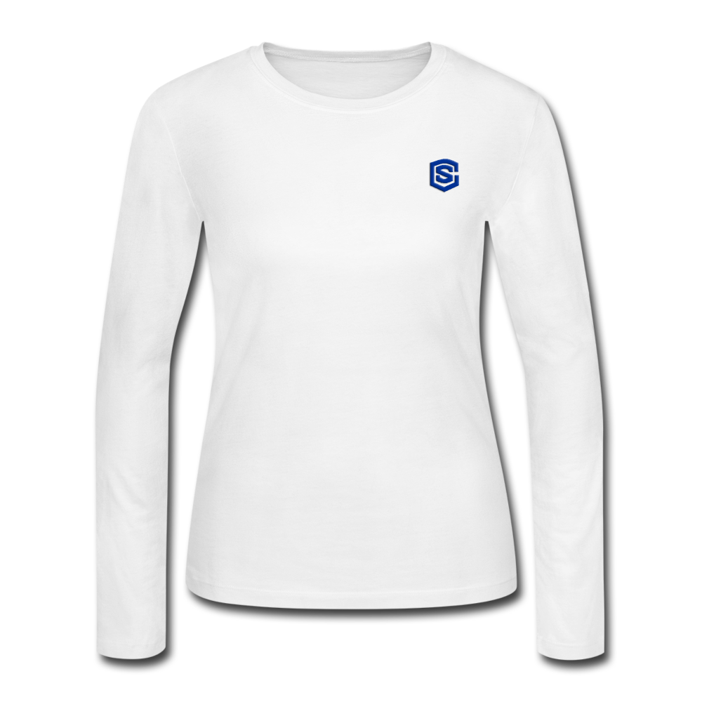 Women's Long Sleeve Jersey T-Shirt  WITH BLUE  LOGO - white