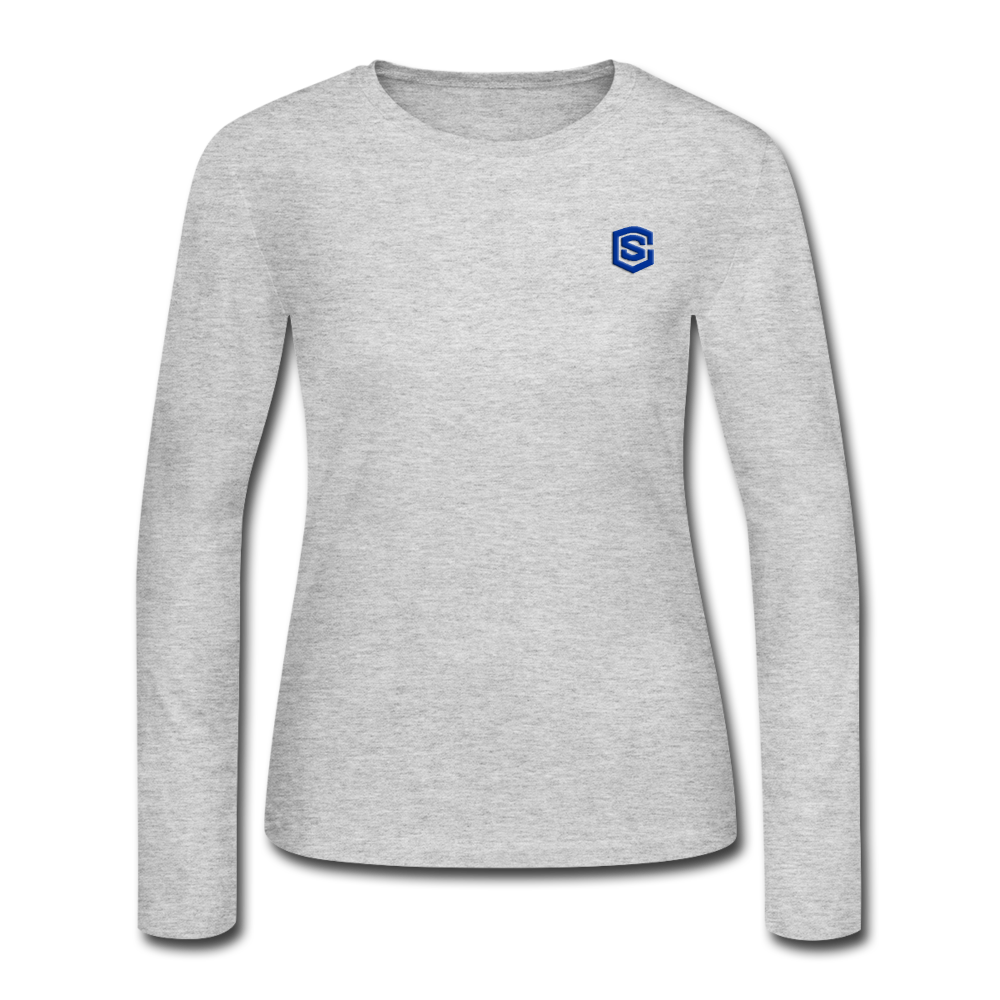 Women's Long Sleeve Jersey T-Shirt  WITH BLUE  LOGO - gray