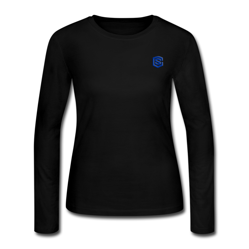 Women's Long Sleeve Jersey T-Shirt  WITH BLUE  LOGO - black