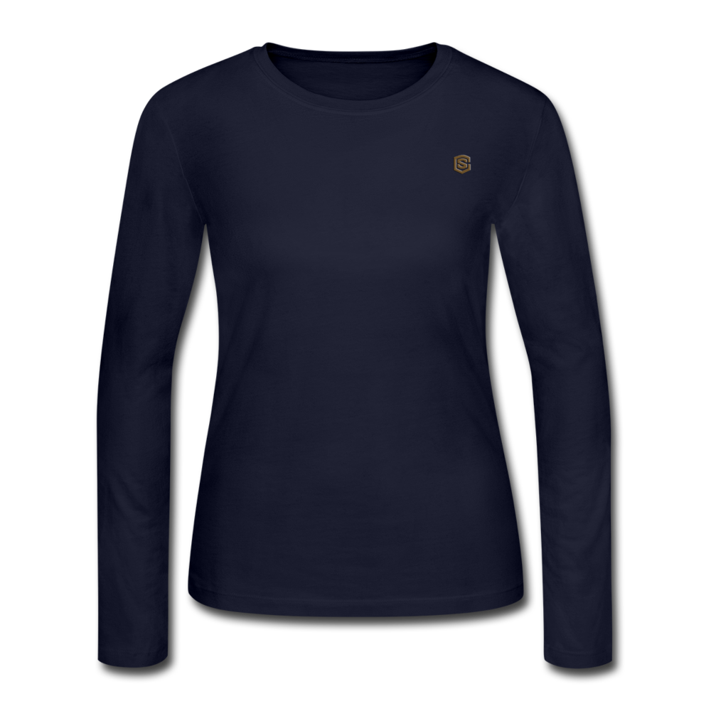 Women's Long Sleeve Jersey T-Shirt  WITH BROWN  LOGO - navy