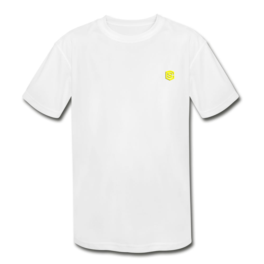 Kids' Moisture Wicking Performance T-Shirt WITH YELLOW LOGO - white
