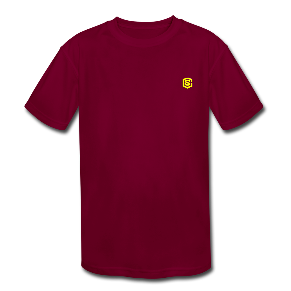 Kids' Moisture Wicking Performance T-Shirt WITH YELLOW LOGO - burgundy