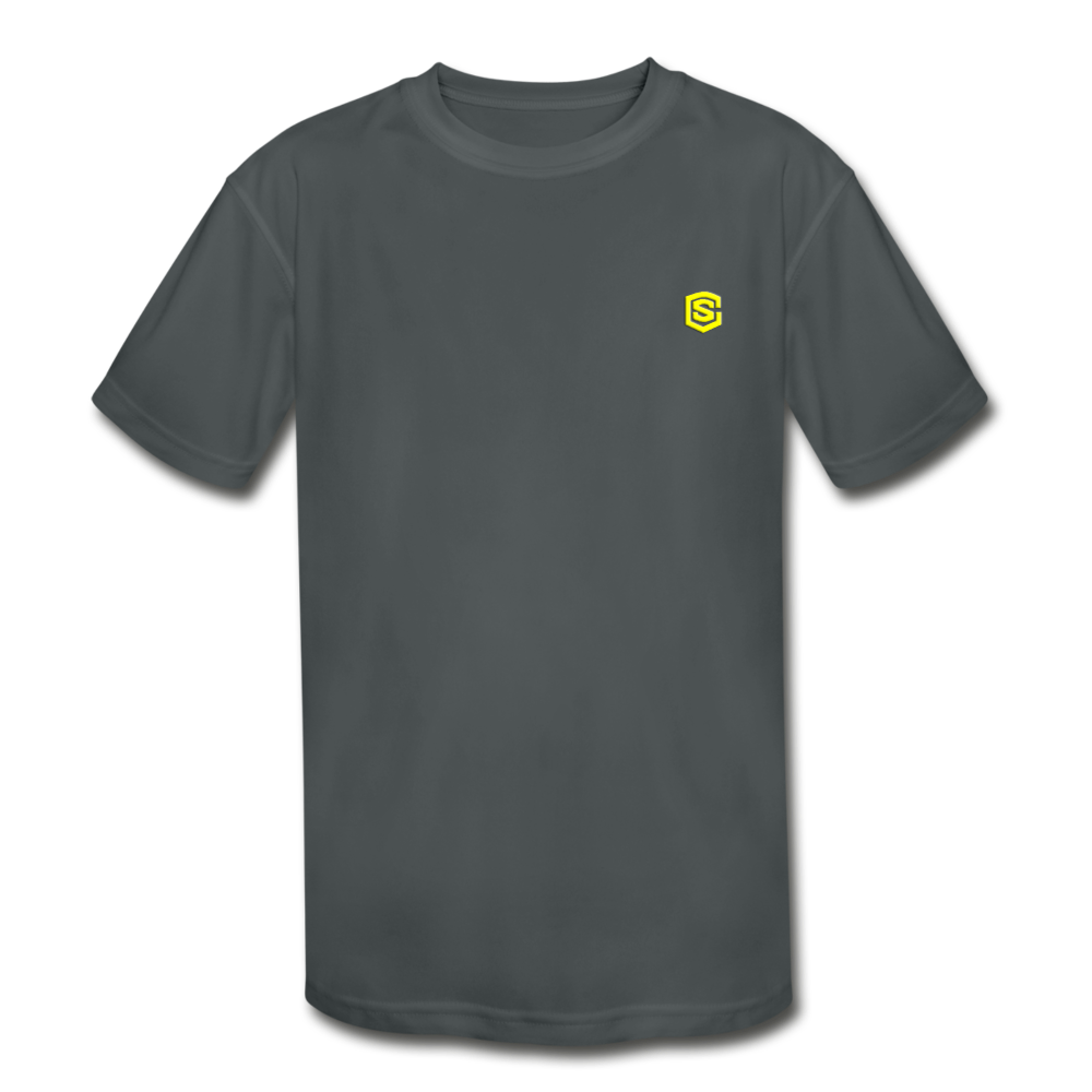Kids' Moisture Wicking Performance T-Shirt WITH YELLOW LOGO - charcoal