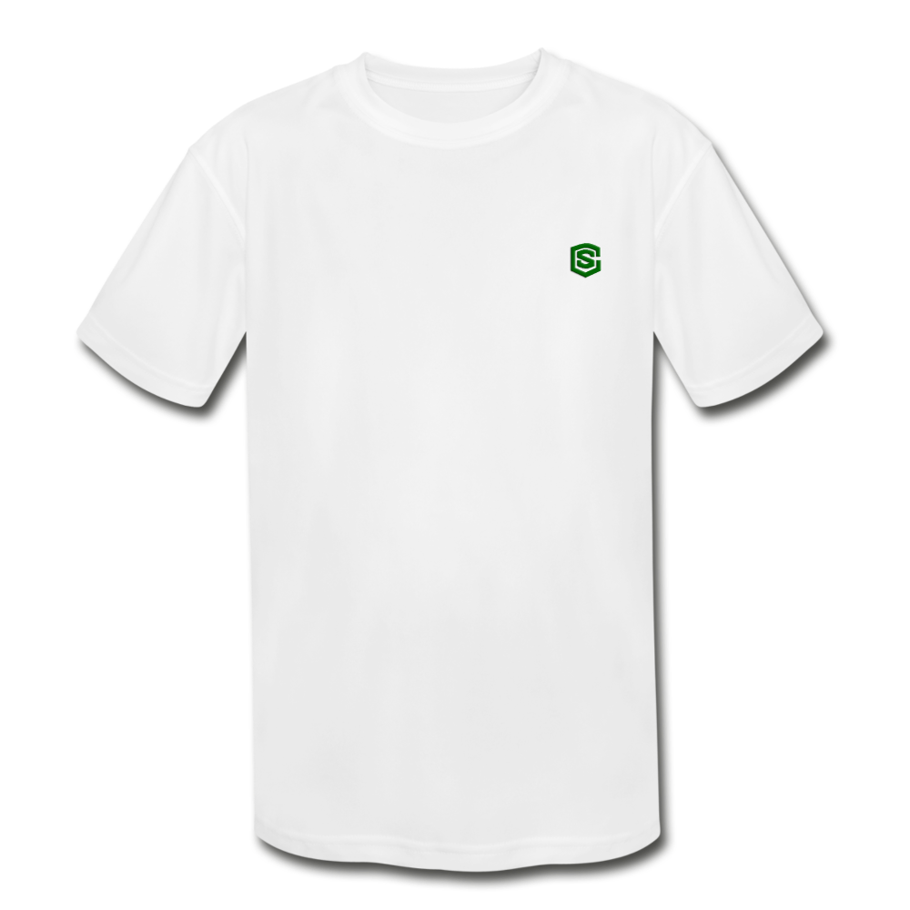 Kids' Moisture Wicking Performance T-Shirt WITH GREEN LOGO - white