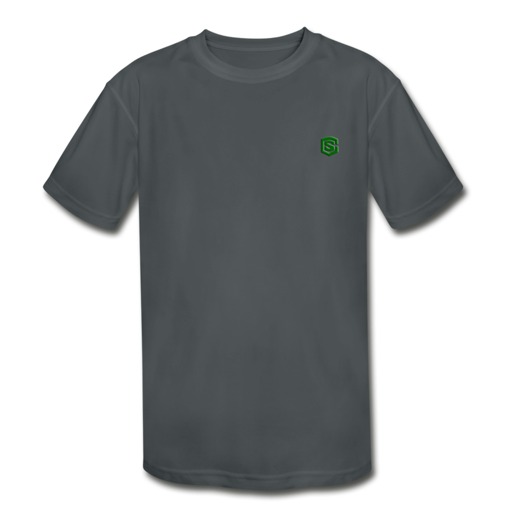 Kids' Moisture Wicking Performance T-Shirt WITH GREEN LOGO - charcoal