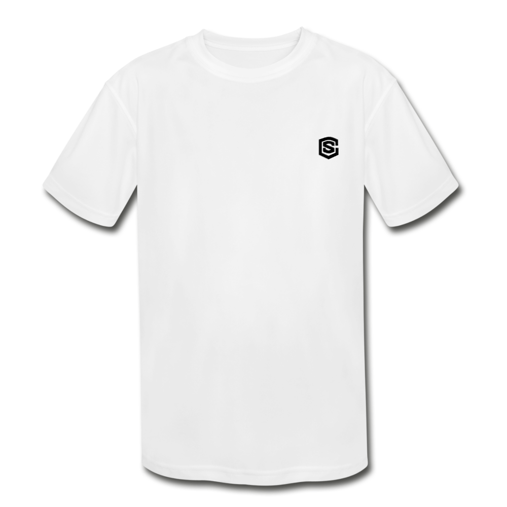 Kids' Moisture Wicking Performance T-Shirt WITH BLACK LOGO - white