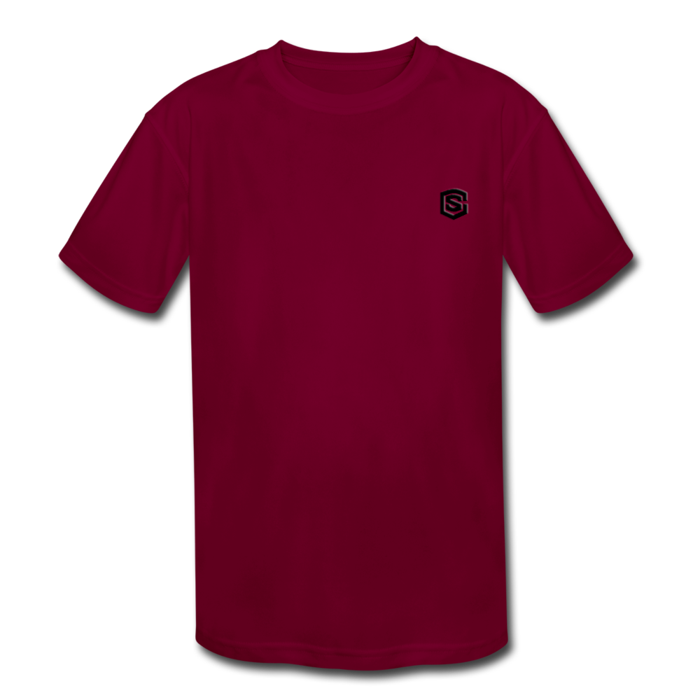 Kids' Moisture Wicking Performance T-Shirt WITH BLACK LOGO - burgundy