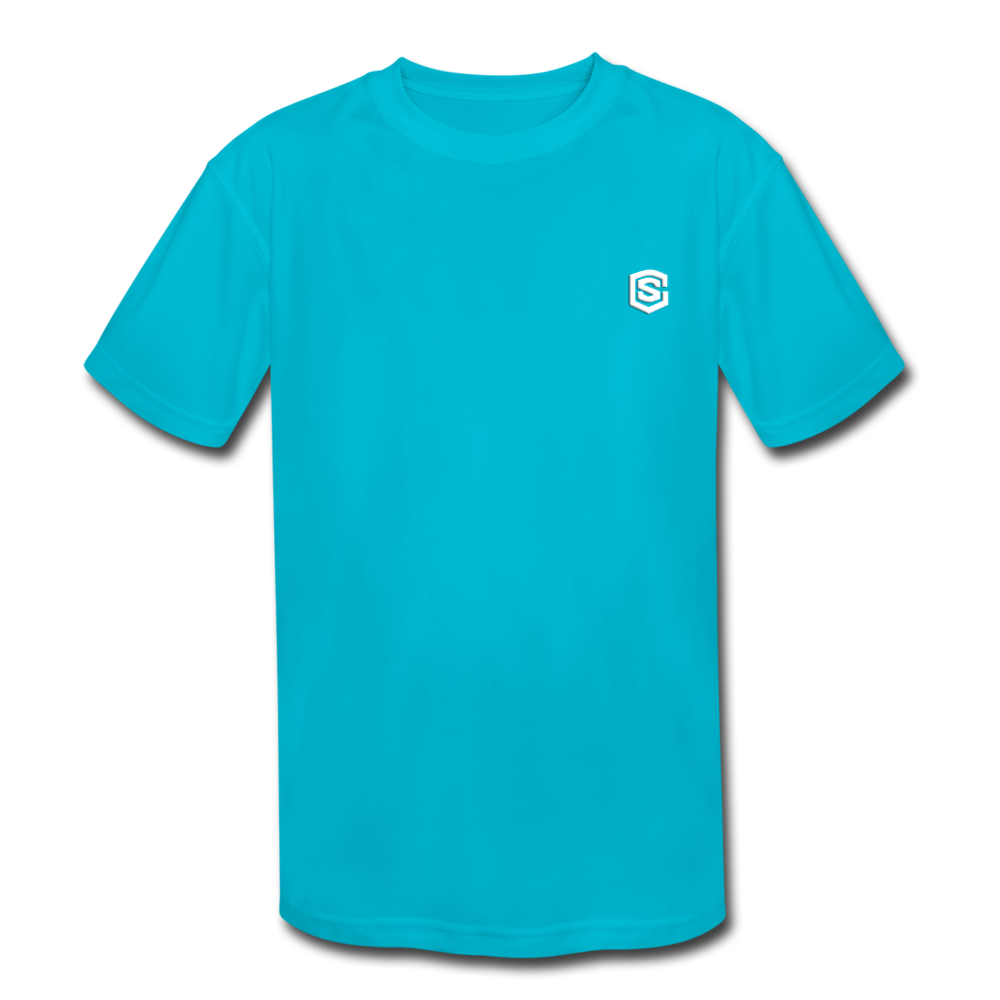 Kids' Moisture Wicking Performance T-Shirt WITH WHITE LOGO - turquoise
