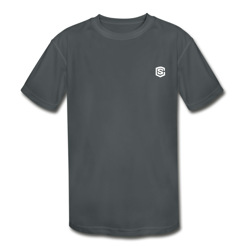 Kids' Moisture Wicking Performance T-Shirt WITH WHITE LOGO - charcoal