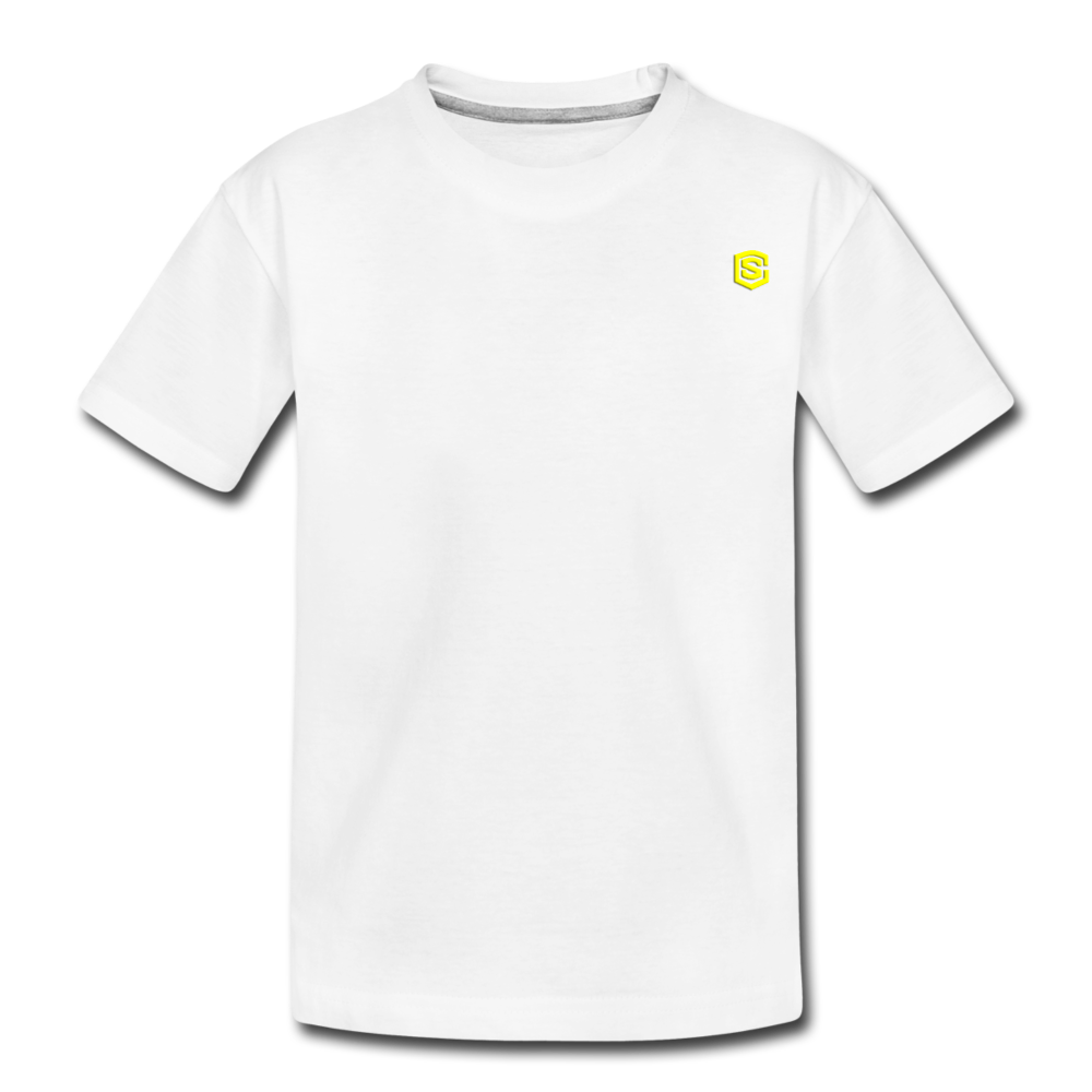 Kid’s Premium Organic T-Shirt WITH YELLOW LOGO - white