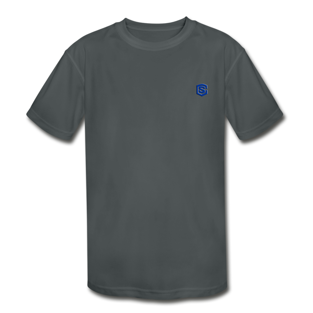 Kids' Moisture Wicking Performance T-Shirt WITH BLUE LOGO - charcoal