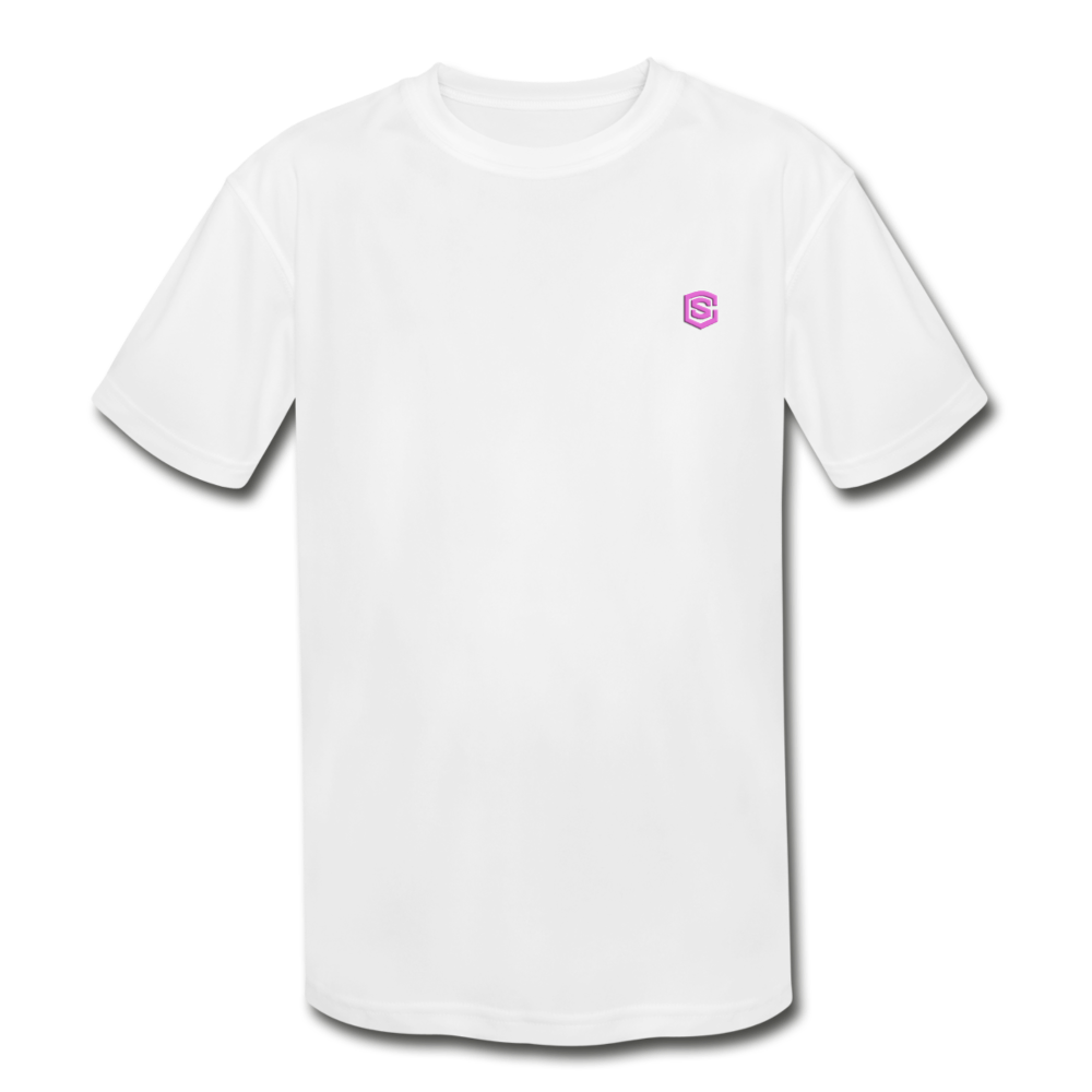 Kids' Moisture Wicking Performance T-Shirt WITH PINK LOGO - white