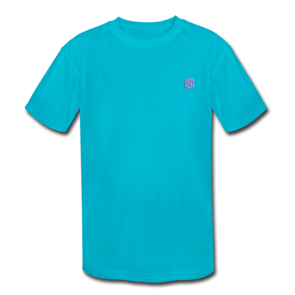 Kids' Moisture Wicking Performance T-Shirt WITH PINK LOGO - turquoise
