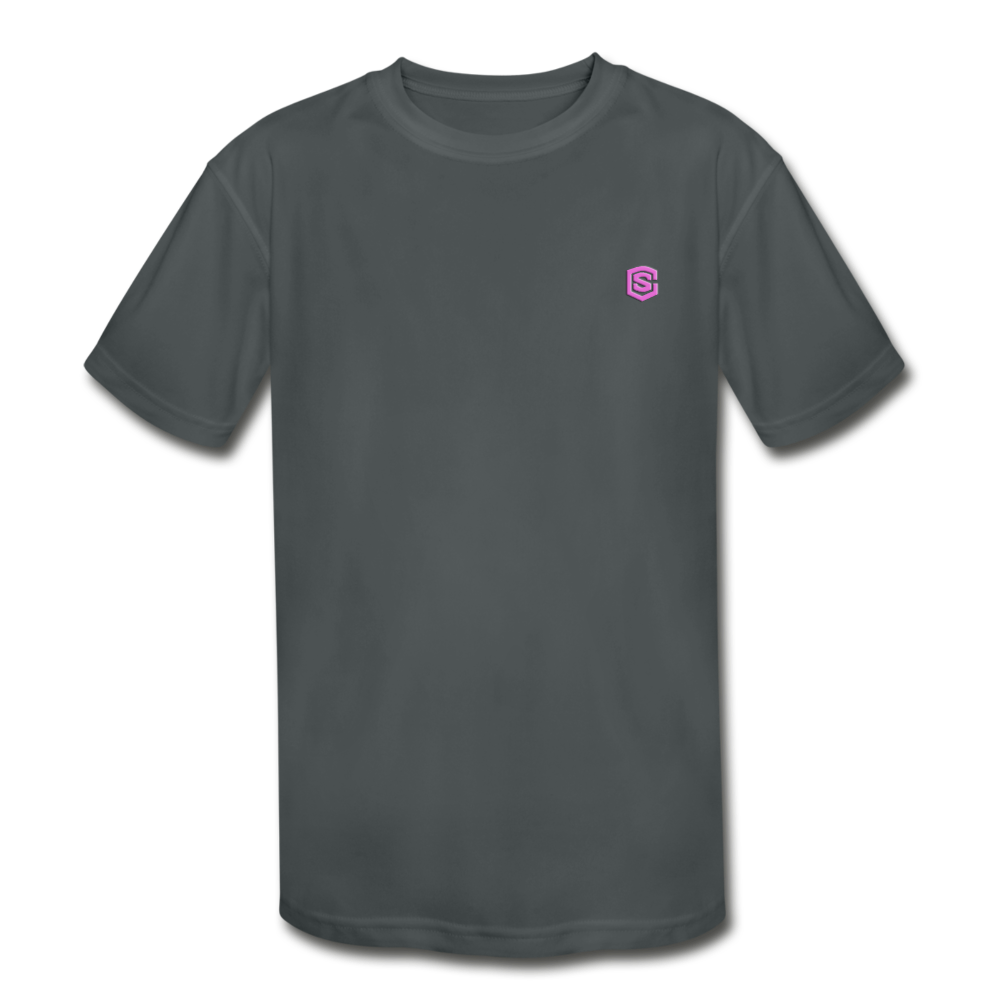 Kids' Moisture Wicking Performance T-Shirt WITH PINK LOGO - charcoal