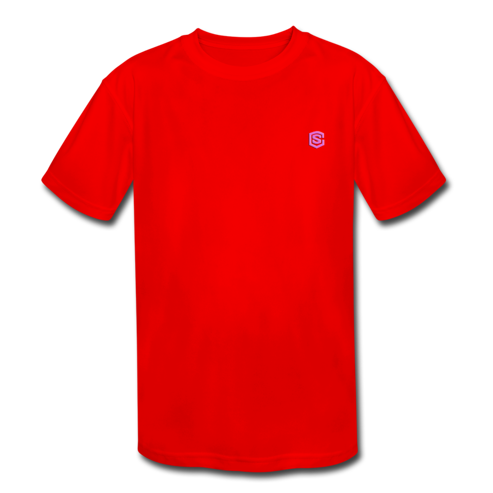 Kids' Moisture Wicking Performance T-Shirt WITH PINK LOGO - red
