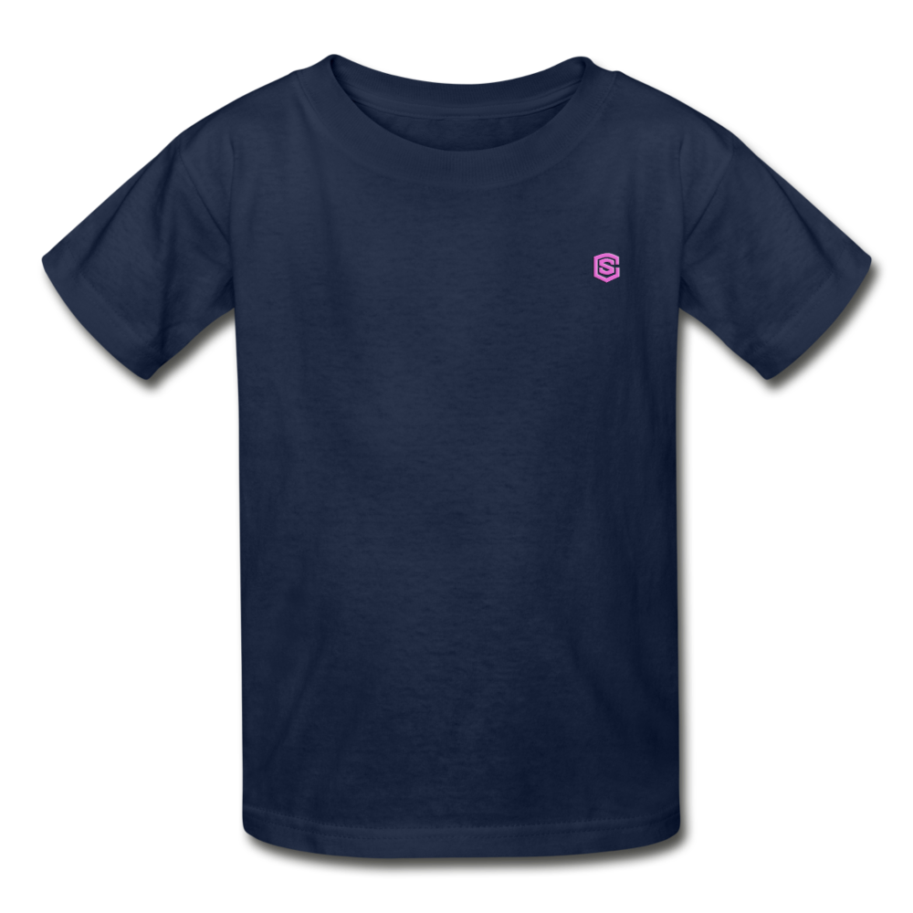 Hanes Youth Tagless T-Shirt WITH PINK LOGO - navy
