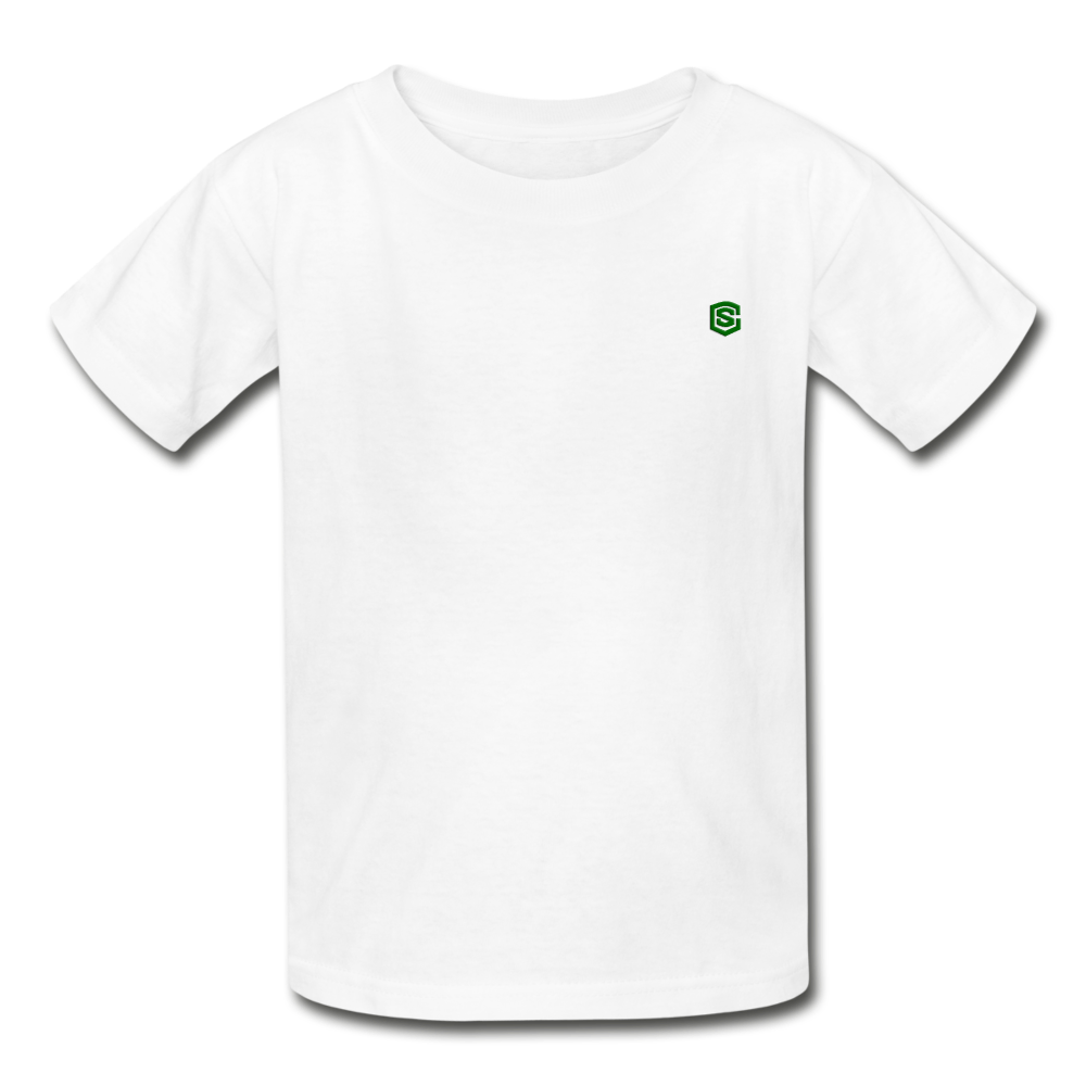 Hanes Youth Tagless T-Shirt WITH GREEN LOGO - white