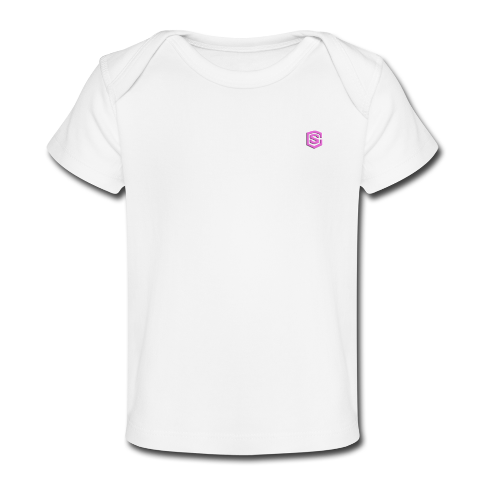 Organic Baby T-Shirt WITH PINK LOGO - white