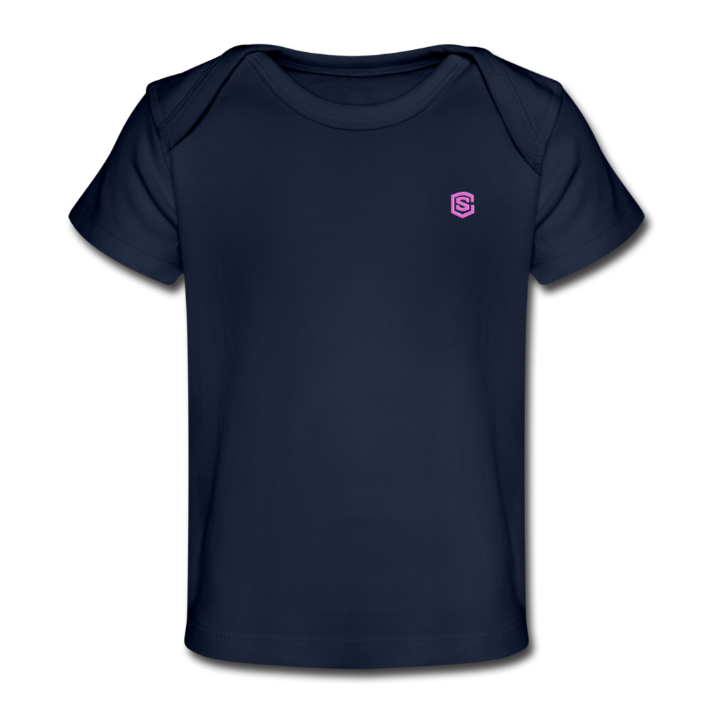 Organic Baby T-Shirt WITH PINK LOGO - dark navy