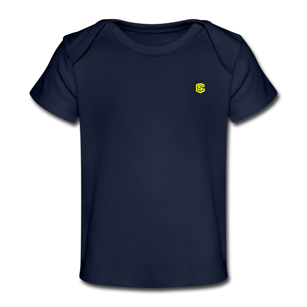 Organic Baby T-Shirt WITH YELLOW LOGO - dark navy