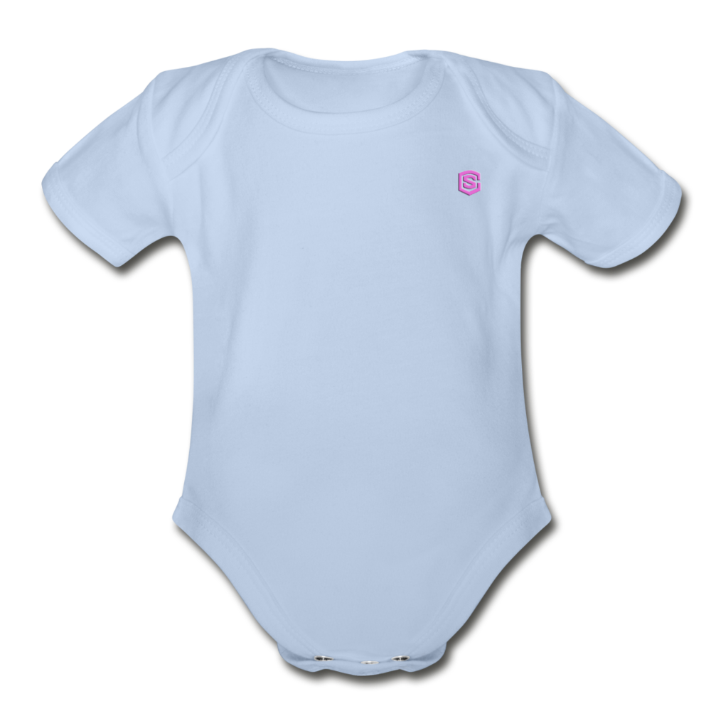Organic Short Sleeve Baby Bodysuit WITH PINK LOGO - sky