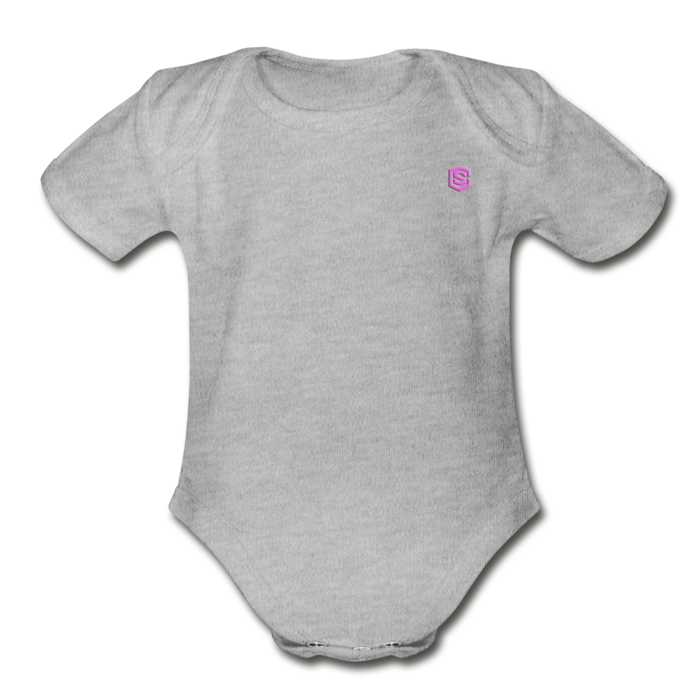 Organic Short Sleeve Baby Bodysuit WITH PINK LOGO - heather gray