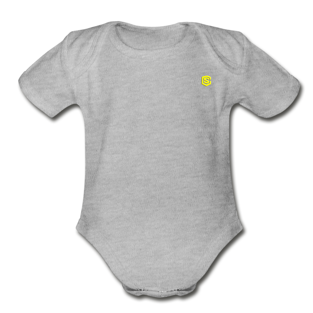 Organic Short Sleeve Baby Bodysuit WITH YELLOW LOGO - heather gray