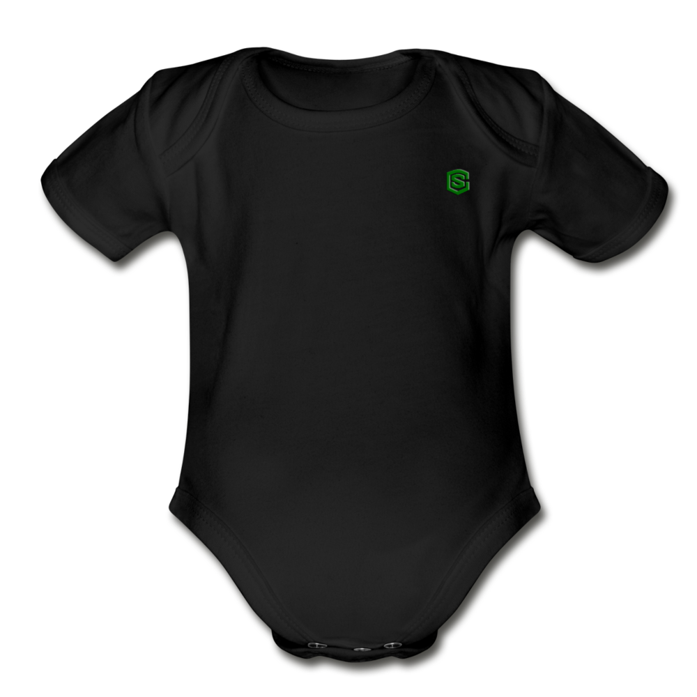 Organic Short Sleeve Baby Bodysuit WITH GREEN LOGO - black