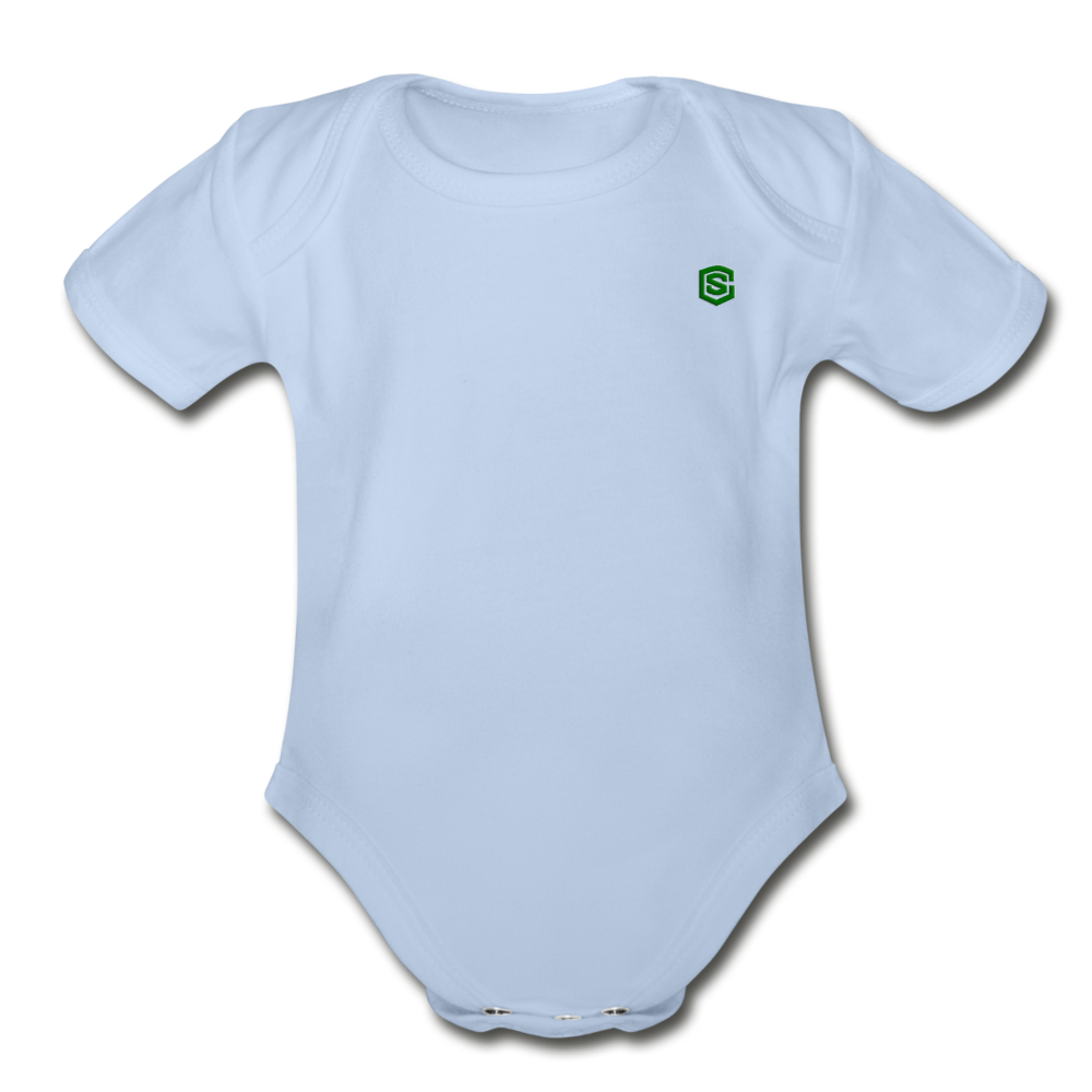 Organic Short Sleeve Baby Bodysuit WITH GREEN LOGO - sky