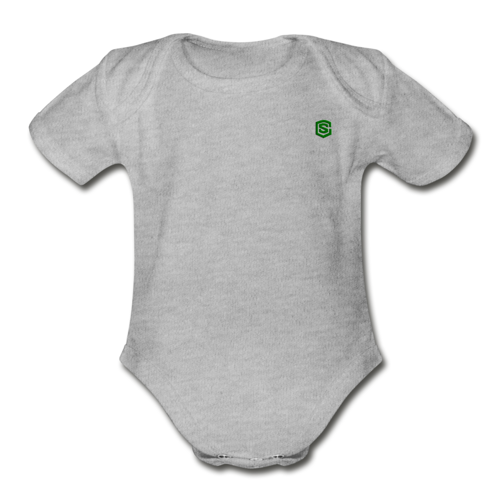 Organic Short Sleeve Baby Bodysuit WITH GREEN LOGO - heather gray