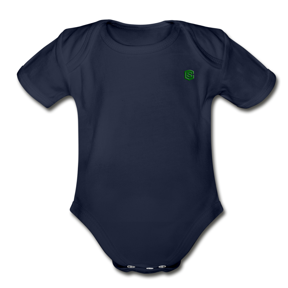 Organic Short Sleeve Baby Bodysuit WITH GREEN LOGO - dark navy