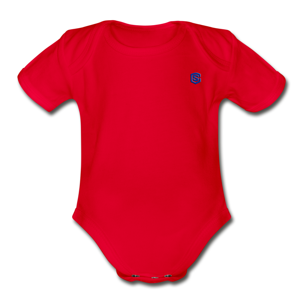 Organic Short Sleeve Baby Bodysuit WITH BLUE LOGO - red