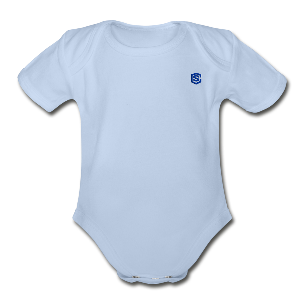 Organic Short Sleeve Baby Bodysuit WITH BLUE LOGO - sky