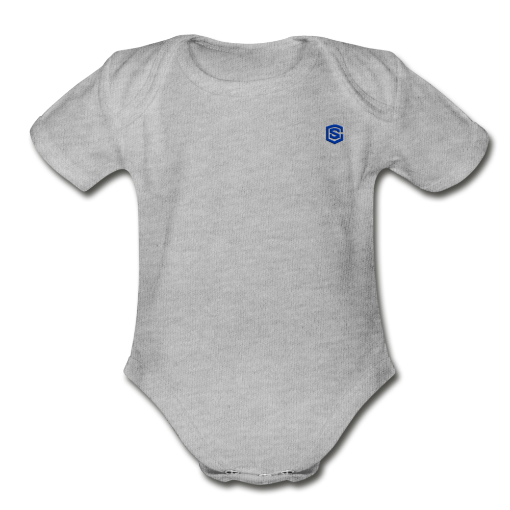 Organic Short Sleeve Baby Bodysuit WITH BLUE LOGO - heather gray