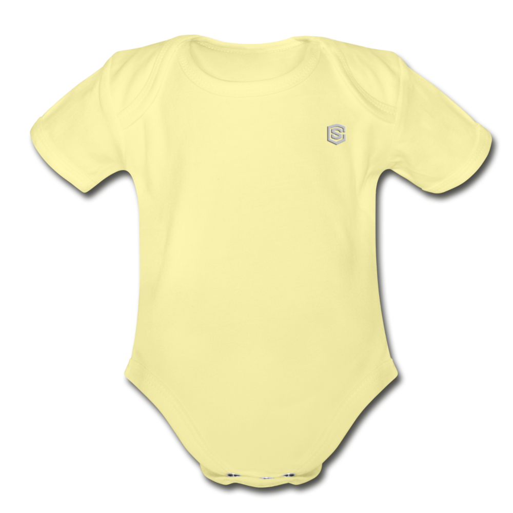Organic Short Sleeve Baby Bodysuit WITH SILIVER LOGO - washed yellow