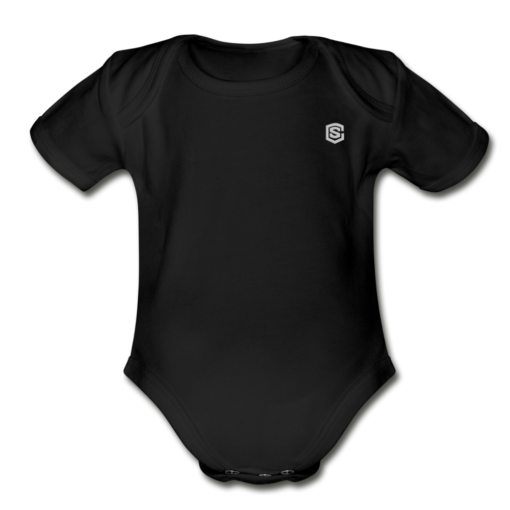 Organic Short Sleeve Baby Bodysuit WITH SILIVER LOGO - black