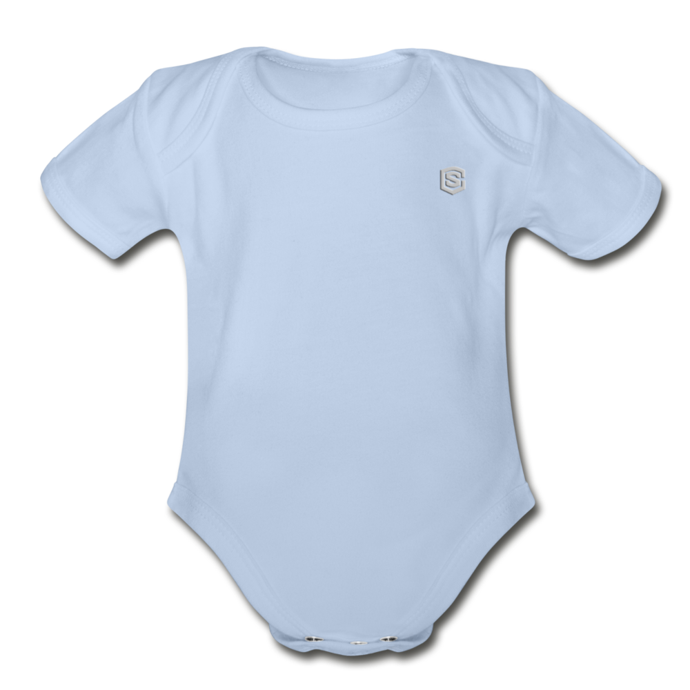 Organic Short Sleeve Baby Bodysuit WITH SILIVER LOGO - sky